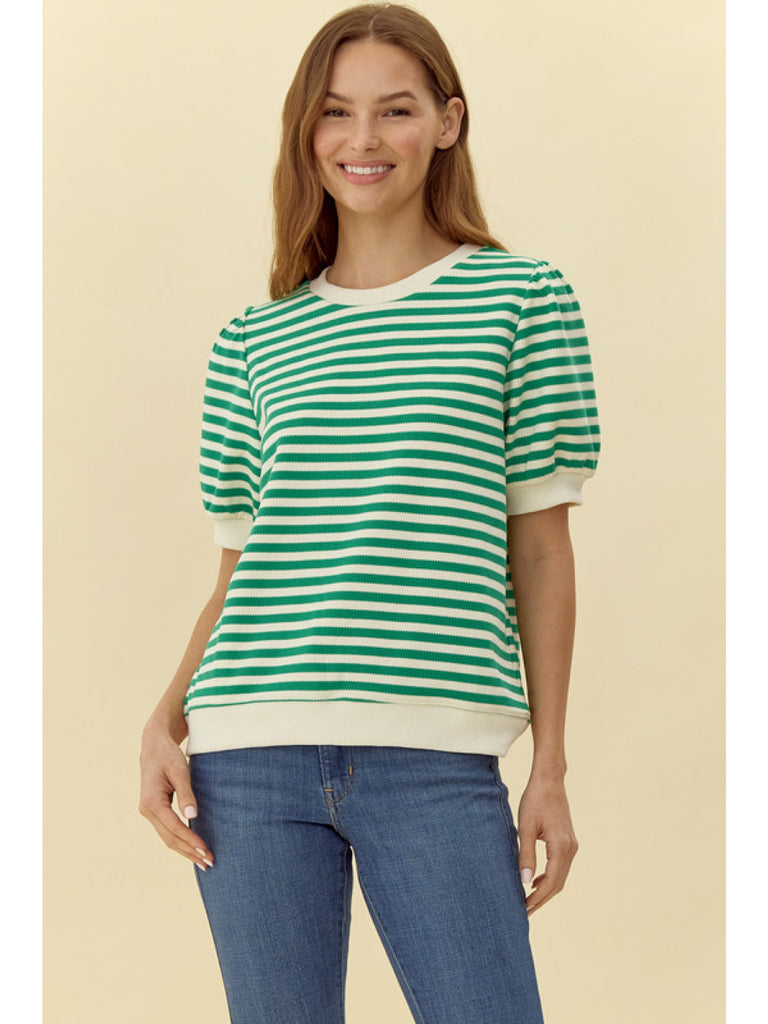 Shelby Striped Top with U-Neck and Ribbed Hems