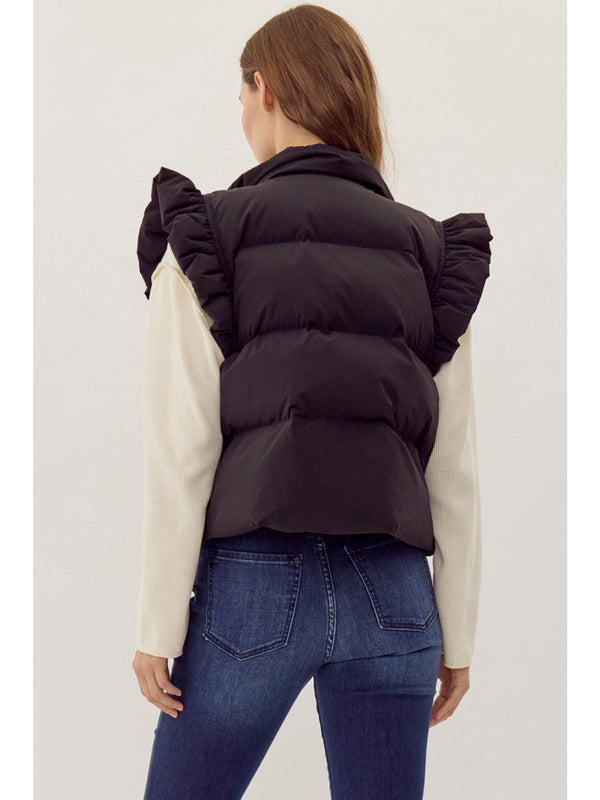 Solid puffer vest with ruffly sleeves - See Colors