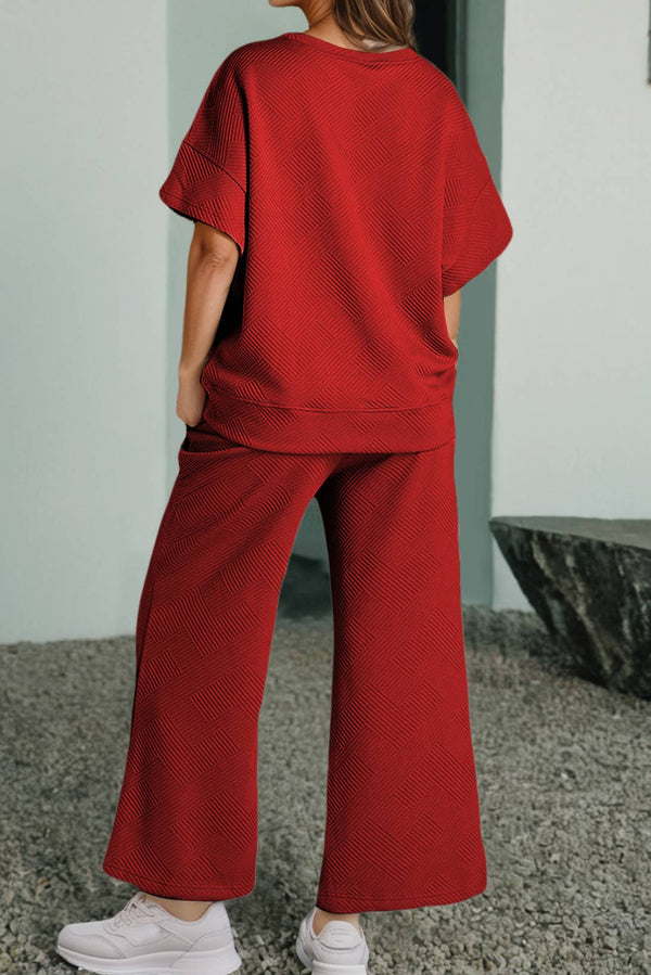 Textured T Shirt and Pants Set -See Color Options