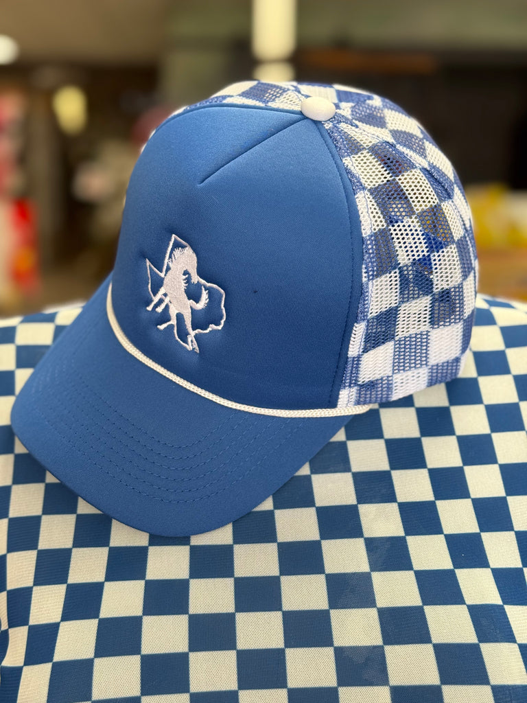 Blue and White Check Foam Cap