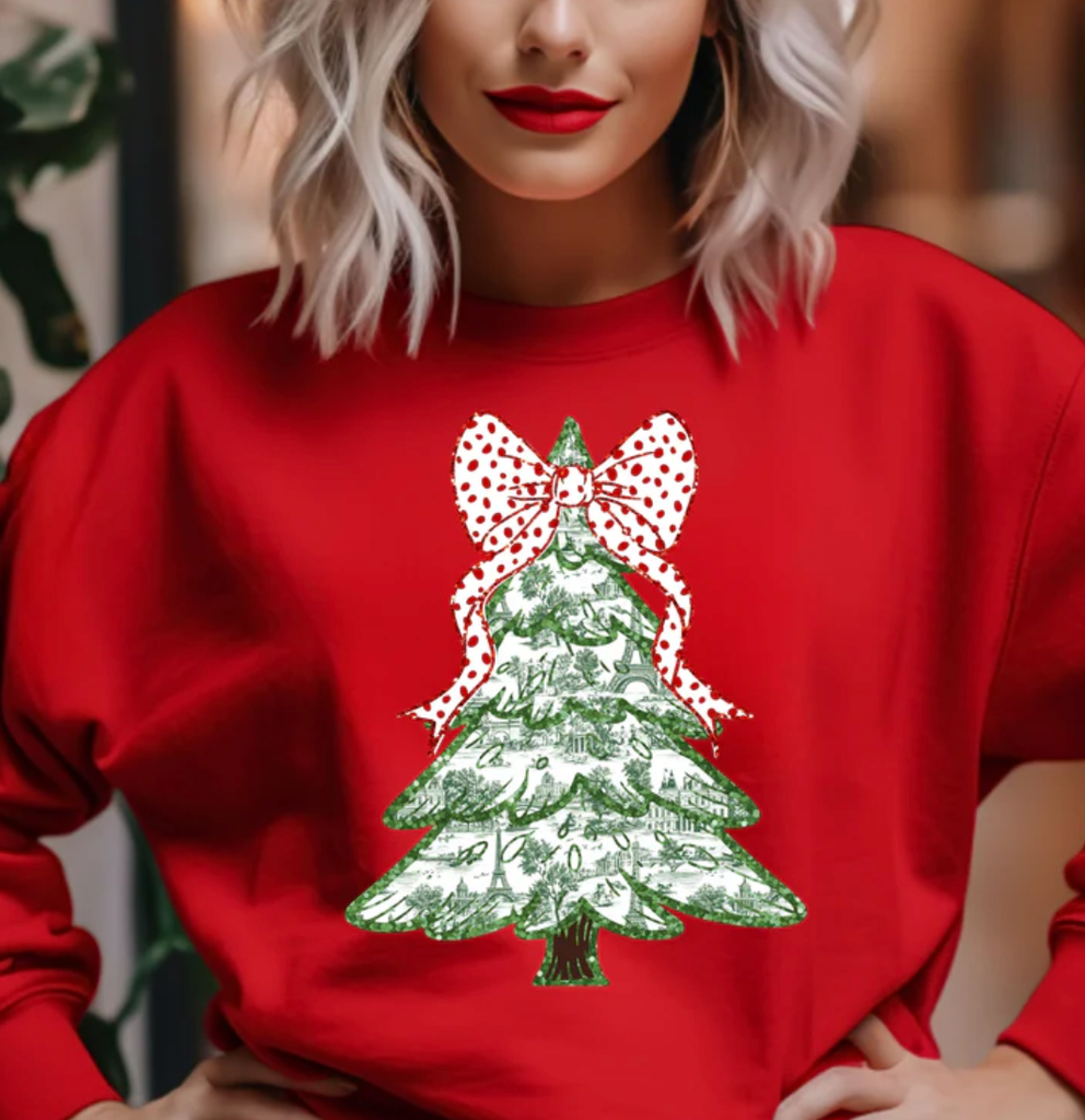 Green Paris Coquette Christmas Tree Sweatshirt