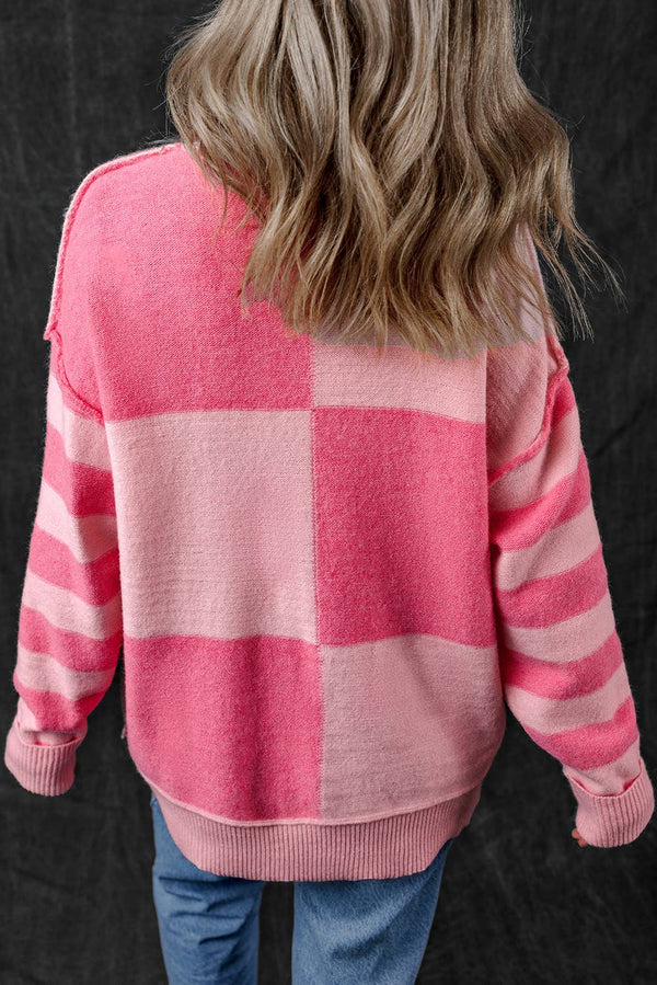 Checker Striped High Low Sweater