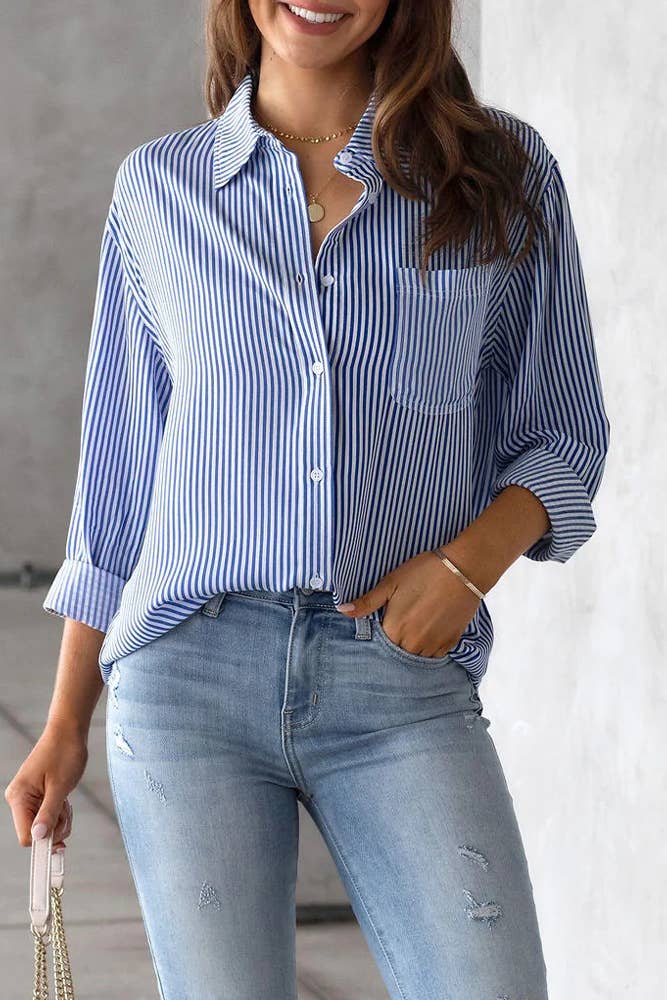 Button Up Pocket Stripes Shirt