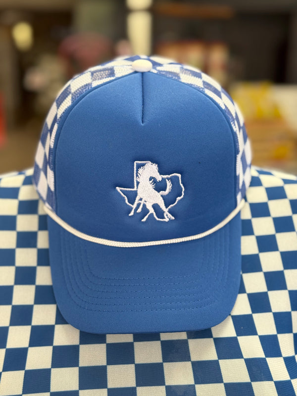 Blue and White Check Foam Cap