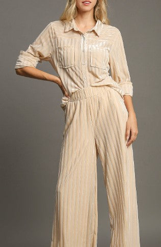 Striped Velvet Top and Matching Pants - Champagne