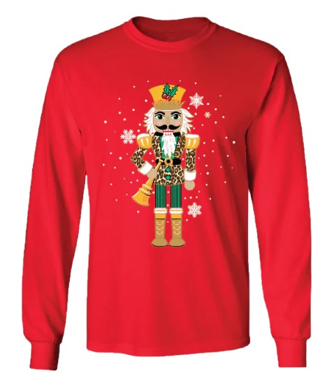 Nutcracker on Red Long Sleeve Christmas Tee