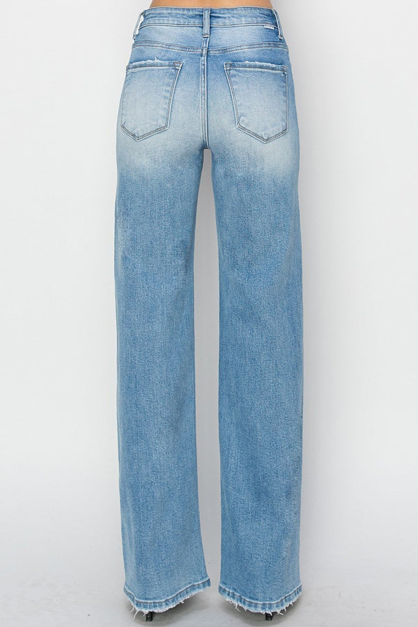 RISEN HIGH RISE STRAIGHT JEANS - Light