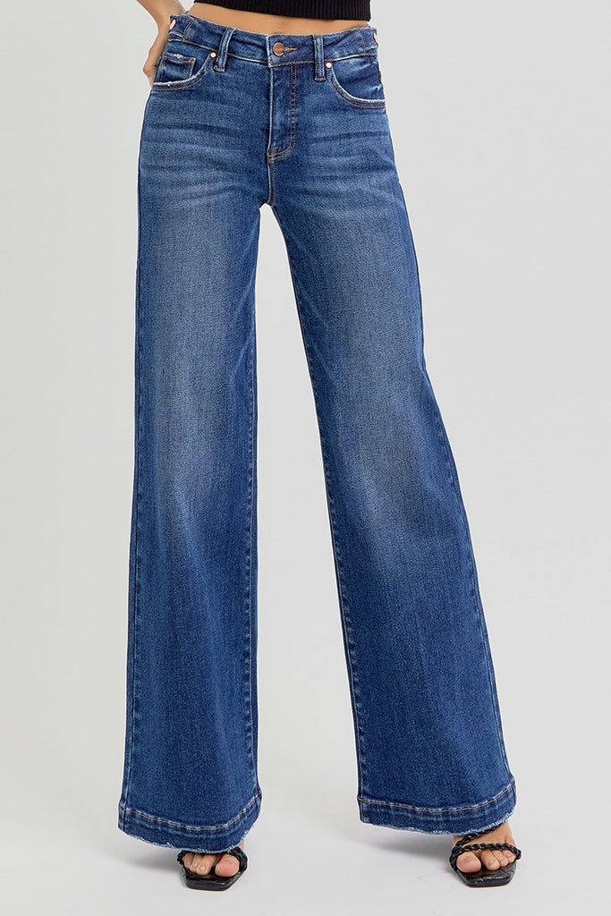 Tummy Control High Rise Wide Leg Jeans with adjustable waist