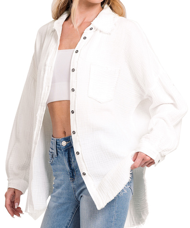 DOUBLE GAUZE OVERSIZED RAW EDGE SHIRT