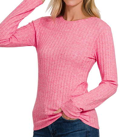 Ribbed Long Sleeve Round Neck Top