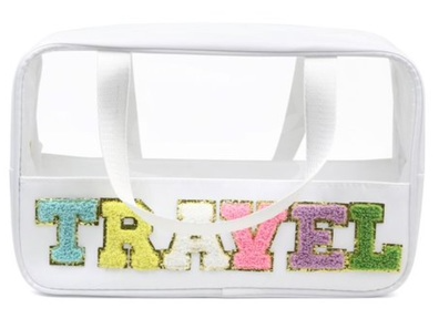 TRAVEL CHENILLE LETTER CLEAR BAG