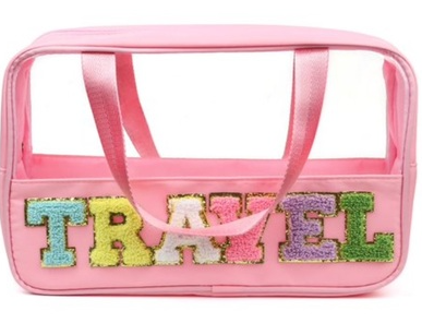 TRAVEL CHENILLE LETTER CLEAR BAG