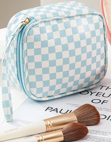 CHECKERED COSMETIC MAKEUP TRAVEL CASE