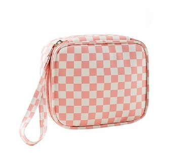 CHECKERED COSMETIC MAKEUP TRAVEL CASE