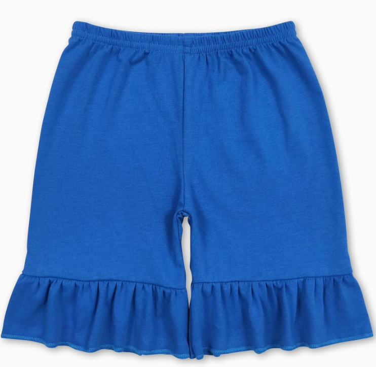 Blue Cotton One Layer Ruffle Girls Summer Shorts