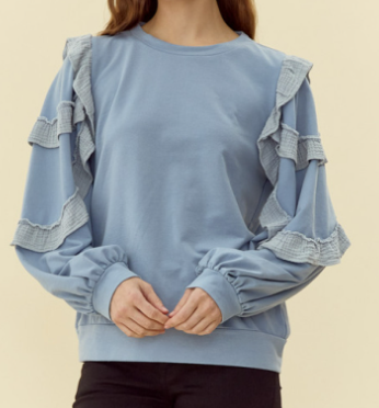 Solid sweatshirts top with long peasant sleeves