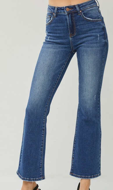 HIGH RISE ANKLE FLARE JEANS DARK