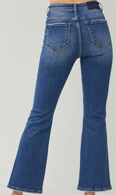 HIGH RISE ANKLE FLARE JEANS DARK