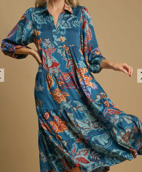 Paisley Print Satin Midi Dress