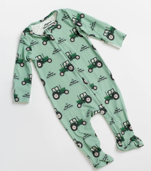 Bamboo Afc Green Tractor Baby Pajamas