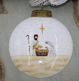 Hand painted Metal Ornament, Neutral Nativity