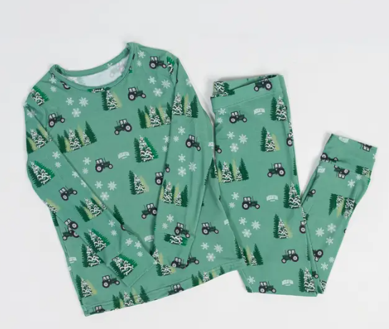 Christmas 2024 Green Tractor Chirstmas Bamboo Pajama