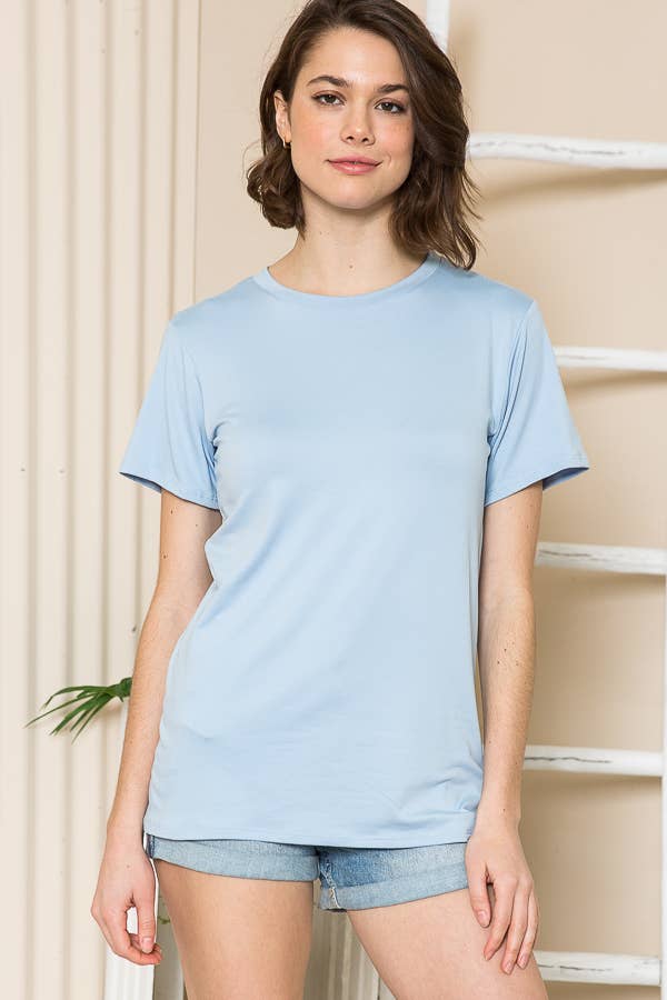 Basic Solid Short Sleeve Top - Light Blue