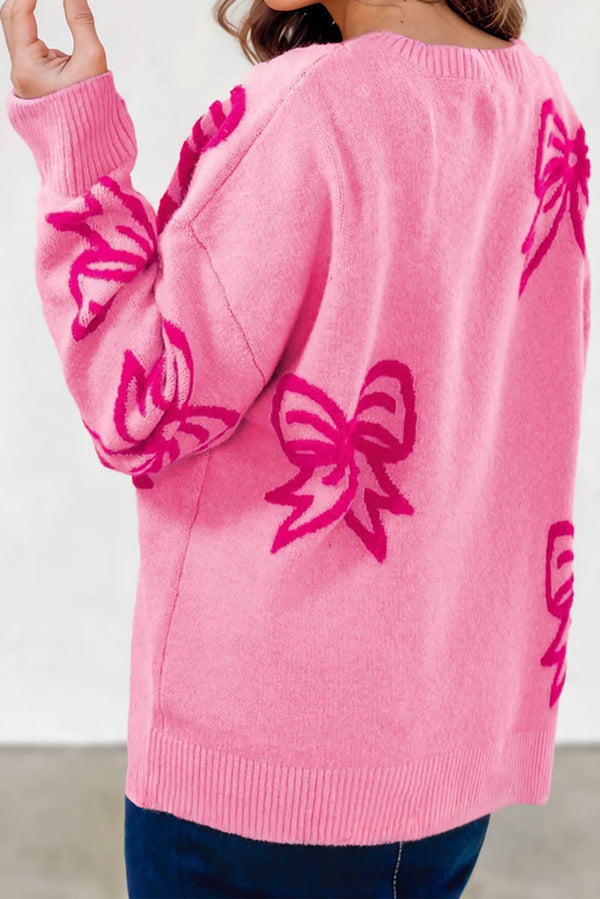 Pink Bowknot Graphic Knit Sweater