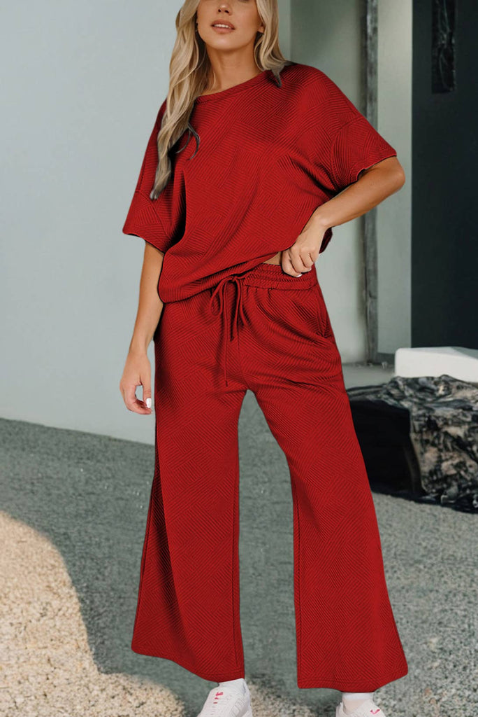 Textured T Shirt and Pants Set -See Color Options