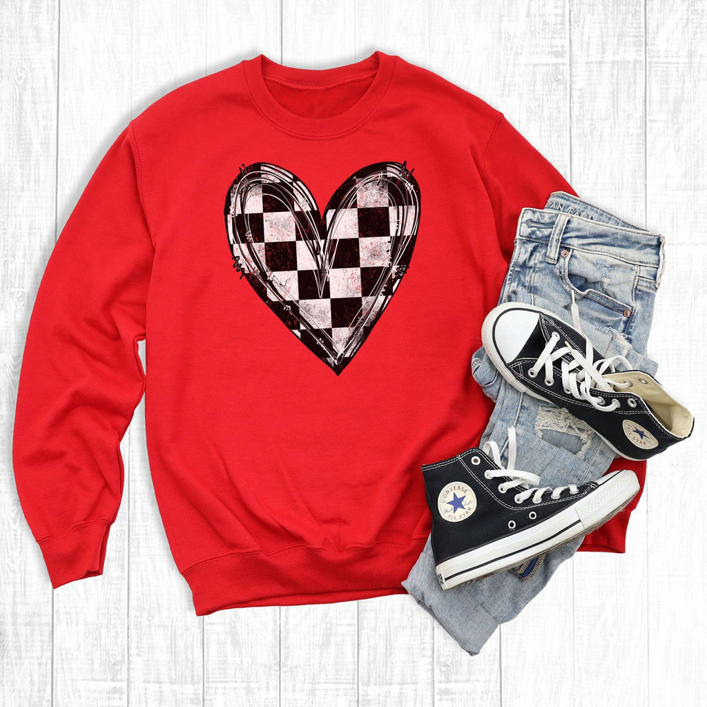 Valentine Checkered  Heart Red Sweatshirt