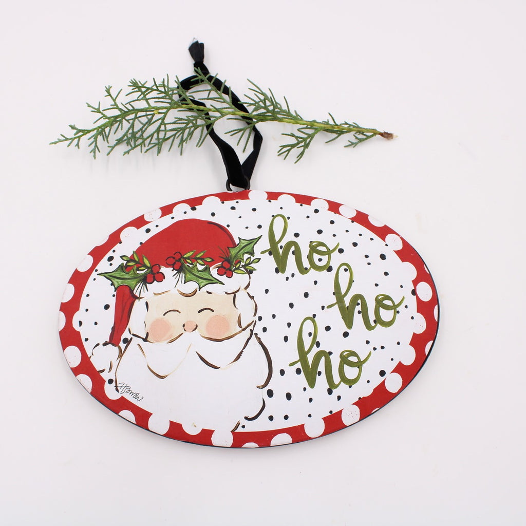 Ho Ho Ho Santa Oval Metal Disc Ornament