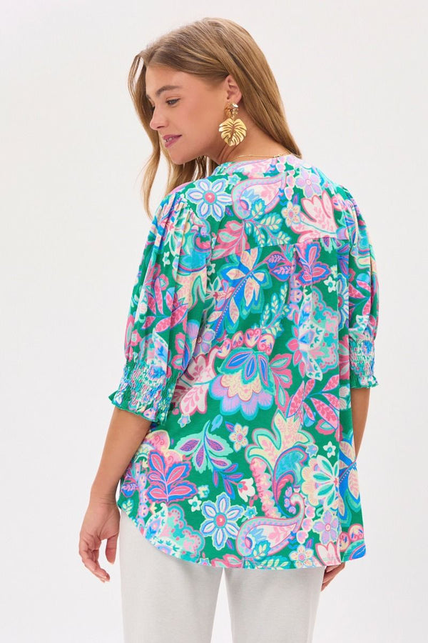 Sandie Floral print top with Smocked Sleeves