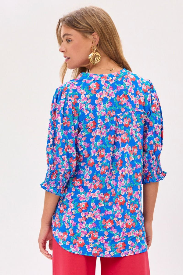 Sofia Floral print top with Smocked Sleeves