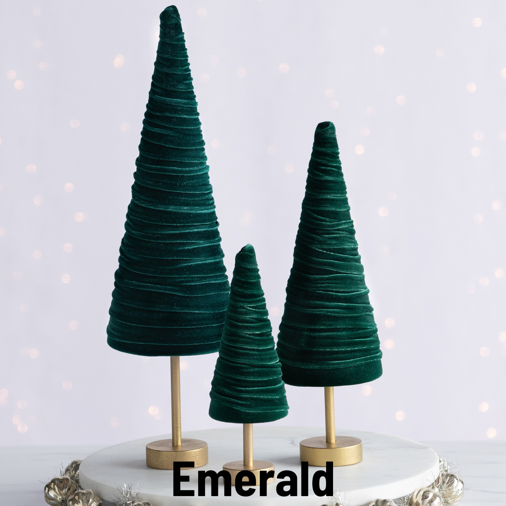 Handmade Pedestal Velvet Trees - Emerald