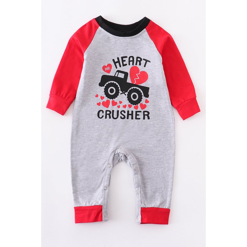 Grey car heart raglan baby romper