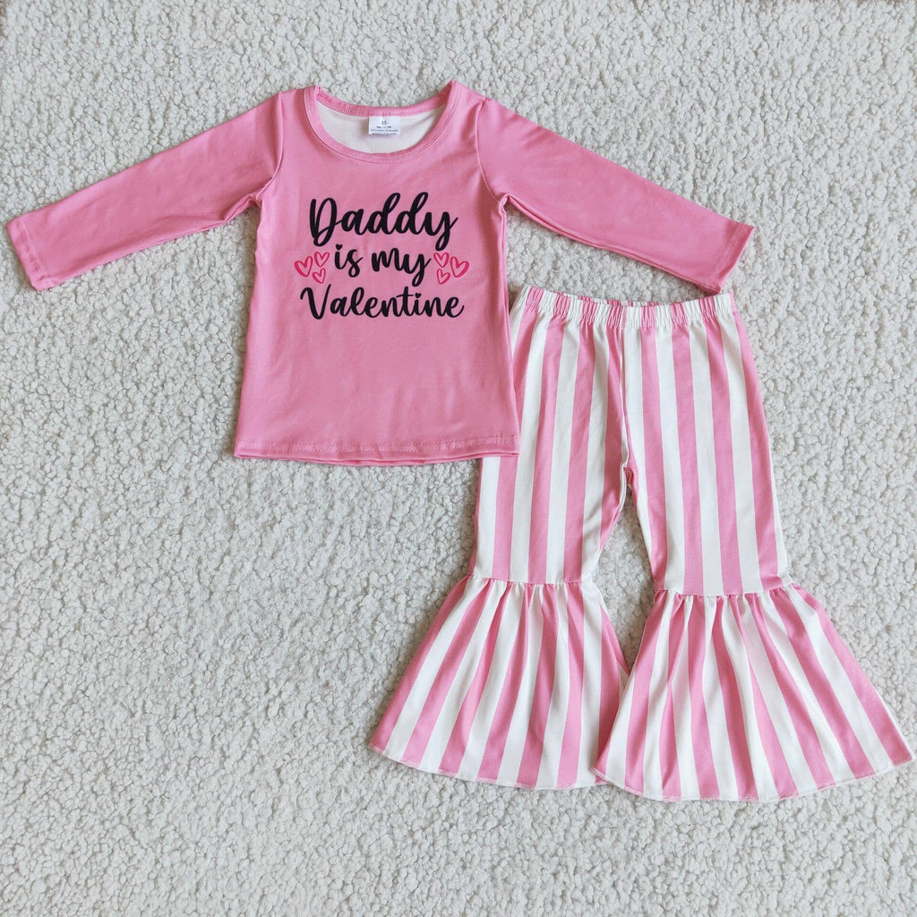 Daddy is my Valentine pink shirt stripe pants